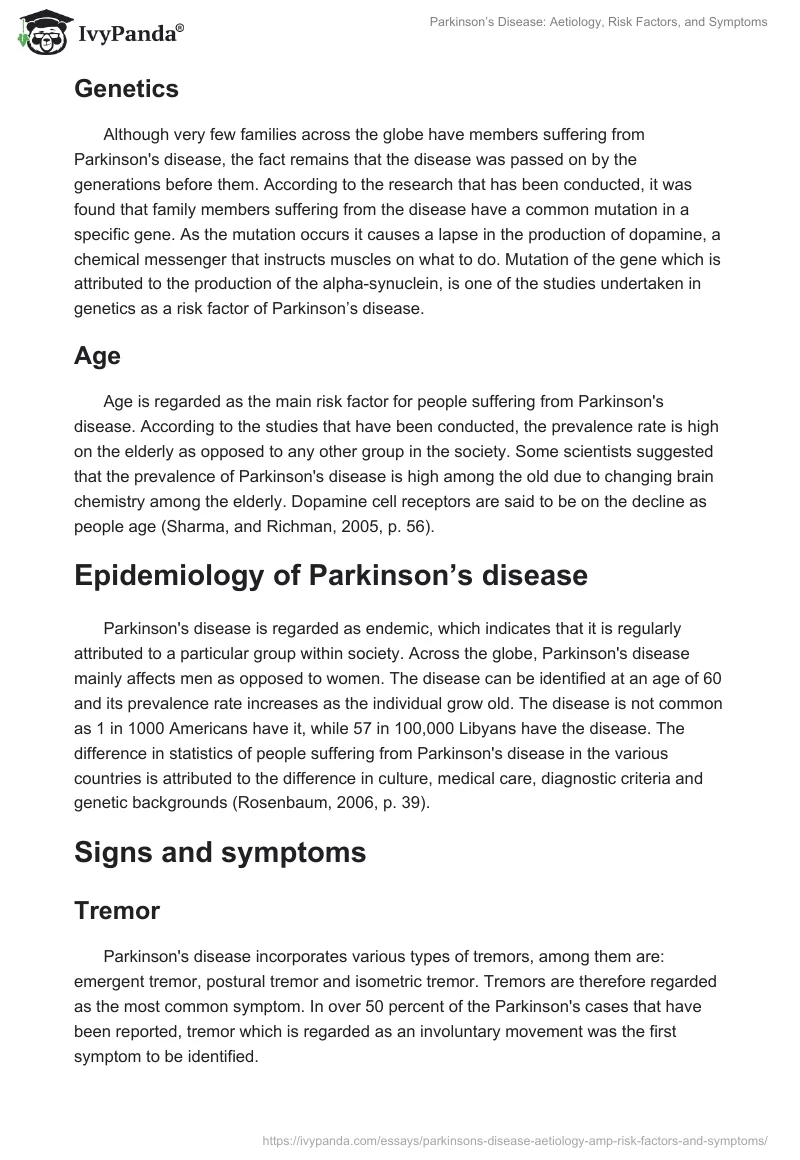 Parkinson’s Disease: Aetiology, Risk Factors, and Symptoms. Page 2