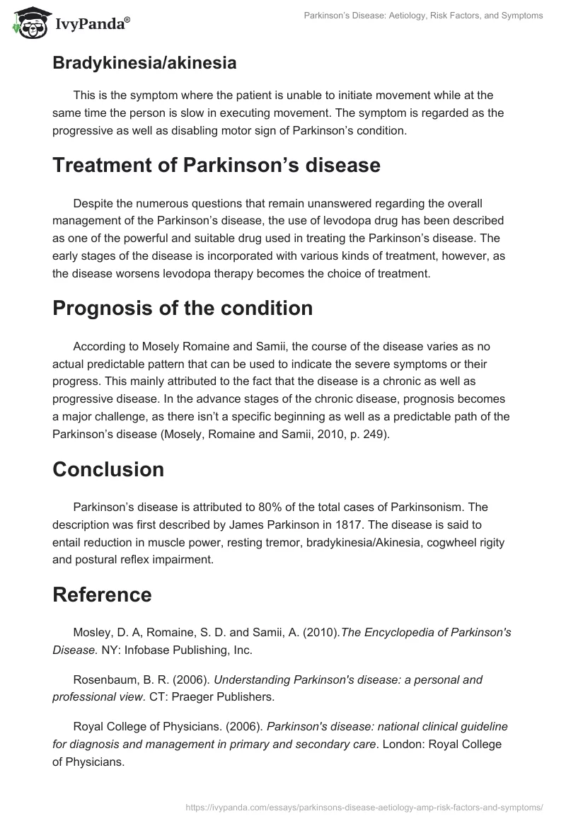 Parkinson’s Disease: Aetiology, Risk Factors, and Symptoms. Page 3