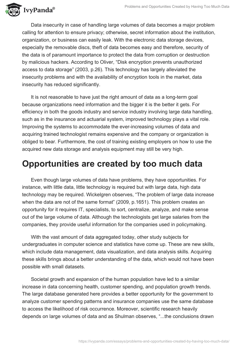 Problems and Opportunities Created by Having Too Much Data. Page 2