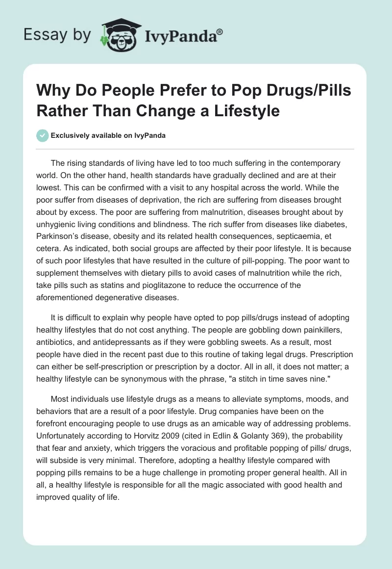 Why Do People Prefer to Pop Drugs/Pills Rather Than Change a Lifestyle. Page 1