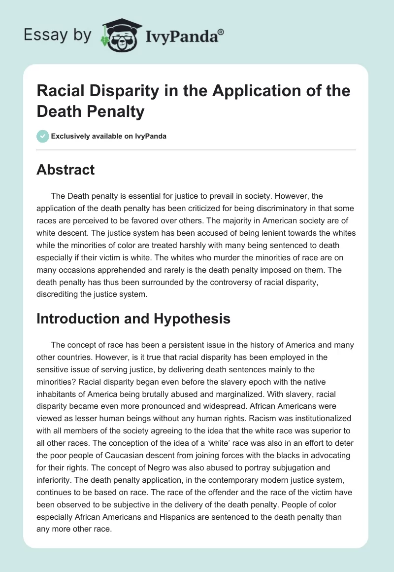 Racial Disparity in the Application of the Death Penalty. Page 1