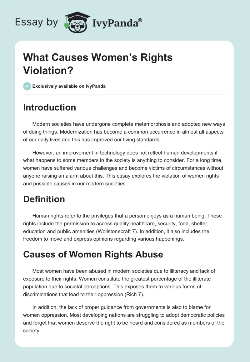 What Causes Women’s Rights Violation?. Page 1