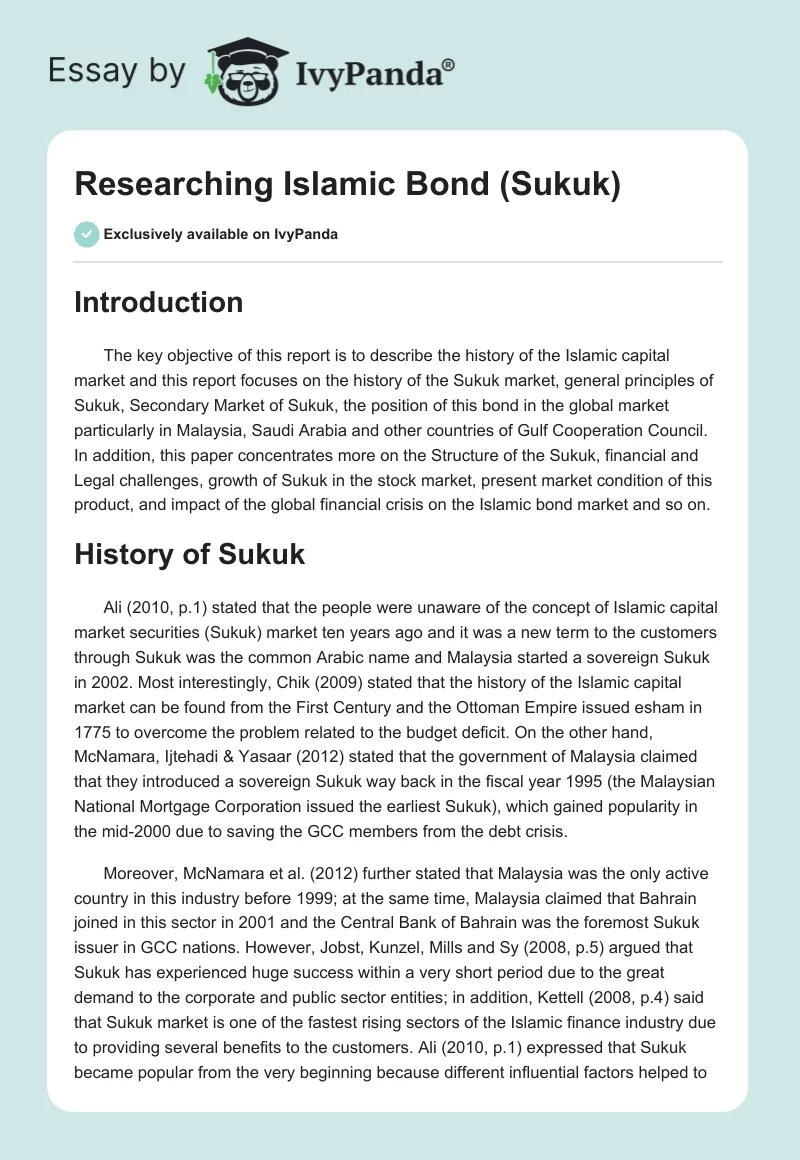 Researching Islamic Bond (Sukuk). Page 1