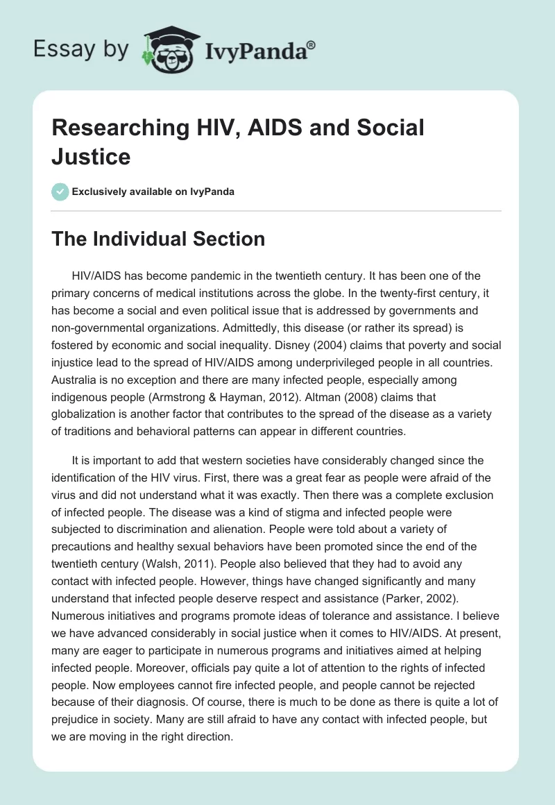 Researching HIV, AIDS and Social Justice. Page 1