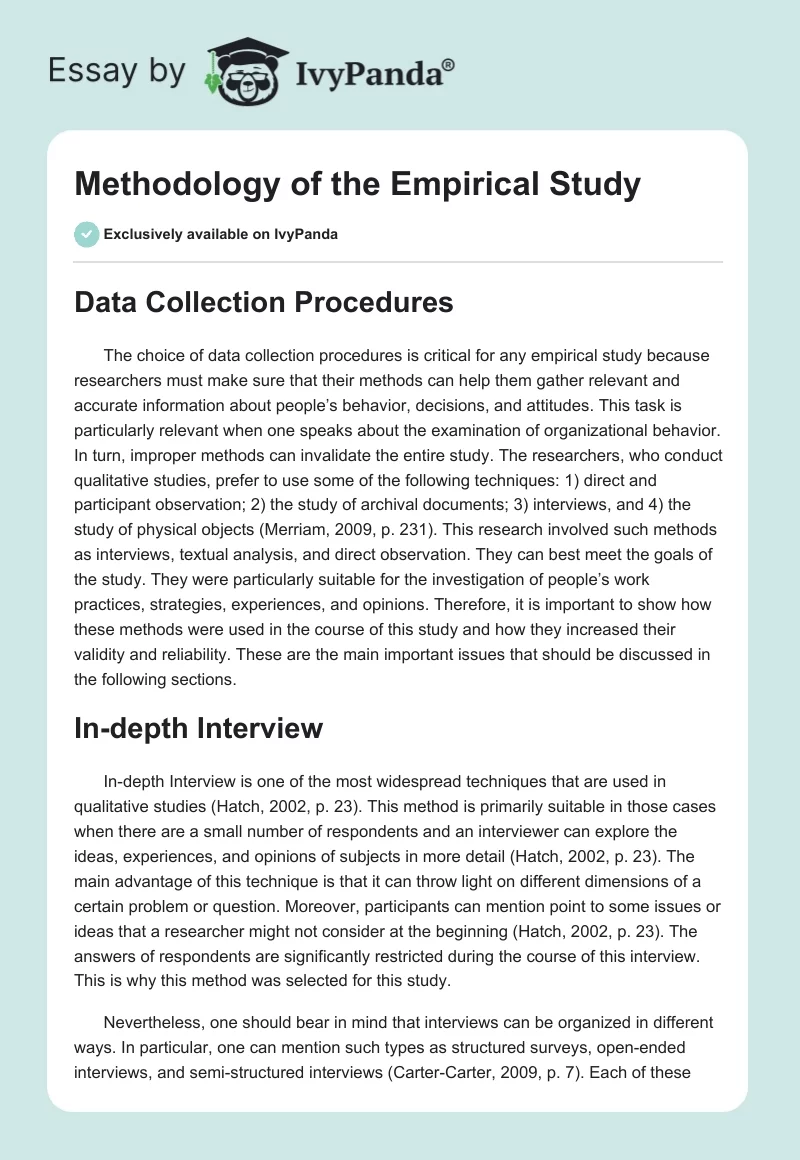 Methodology of the Empirical Study. Page 1