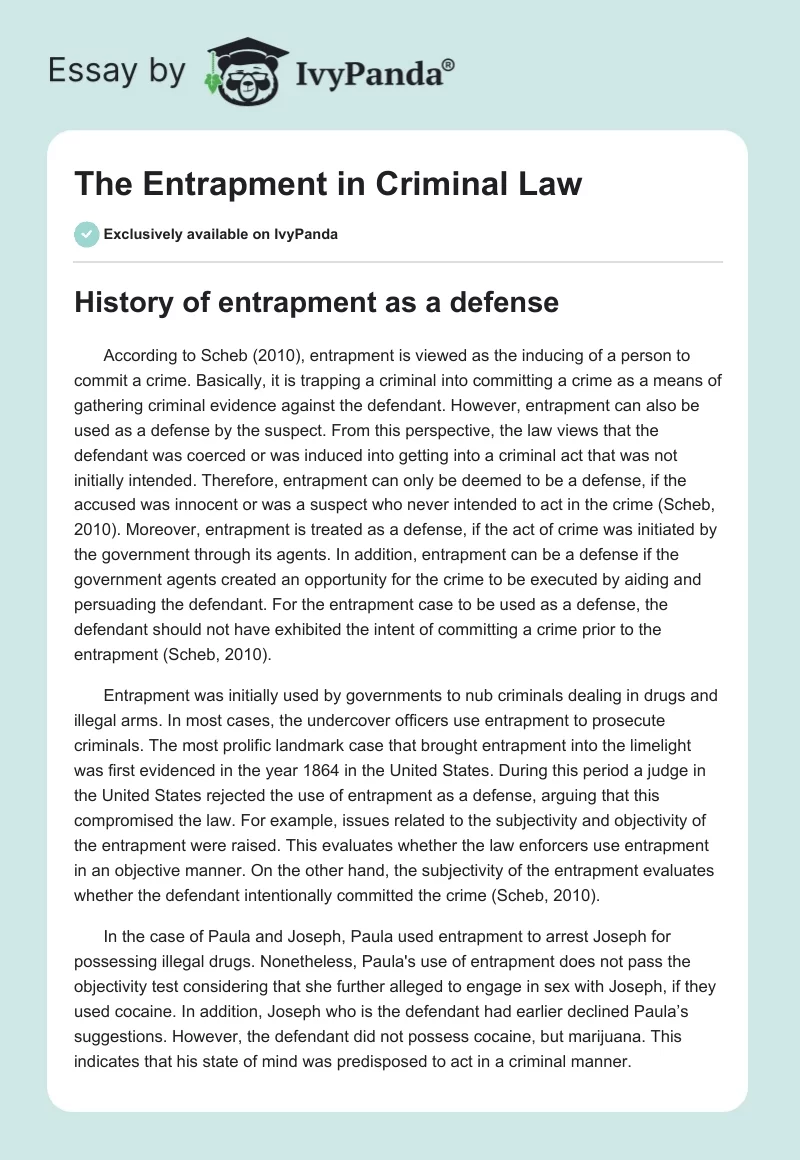 The Entrapment in Criminal Law. Page 1