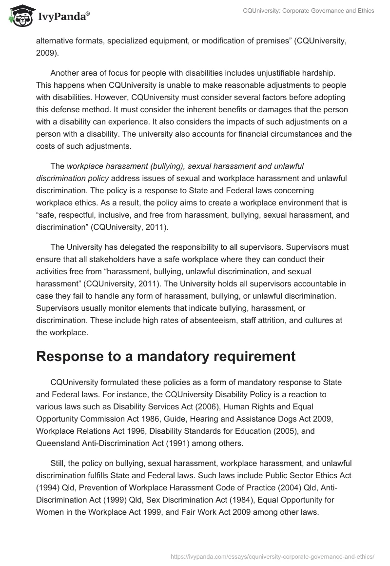 CQUniversity: Corporate Governance and Ethics. Page 4