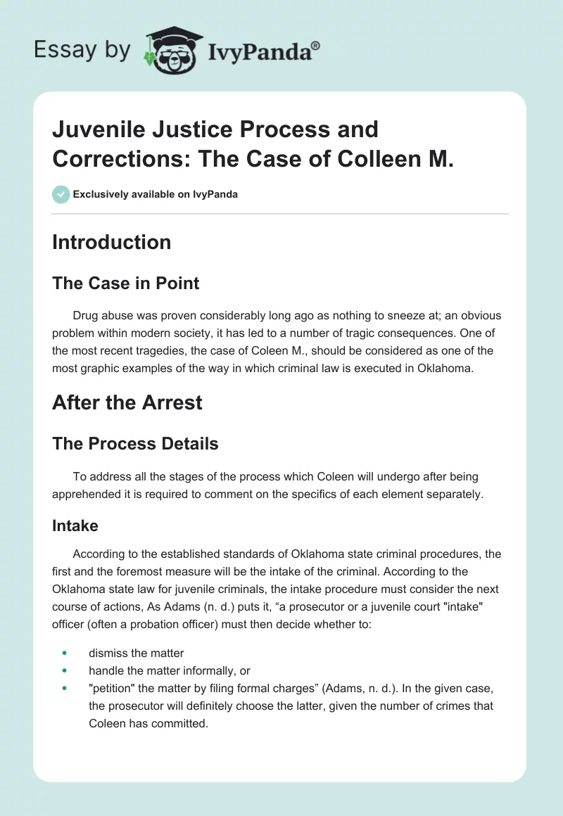 Juvenile Justice Process and Corrections: The Case of Colleen M.. Page 1