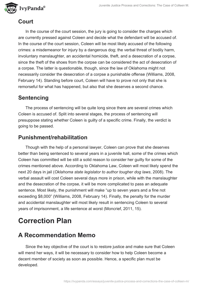Juvenile Justice Process and Corrections: The Case of Colleen M.. Page 2
