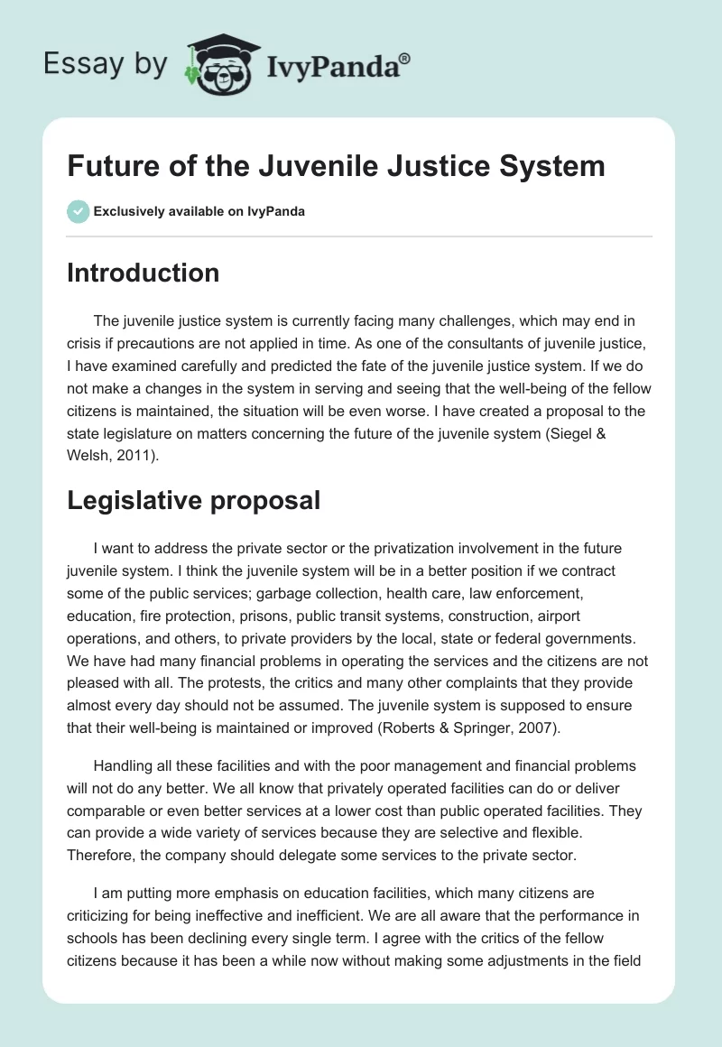 Future of the Juvenile Justice System. Page 1
