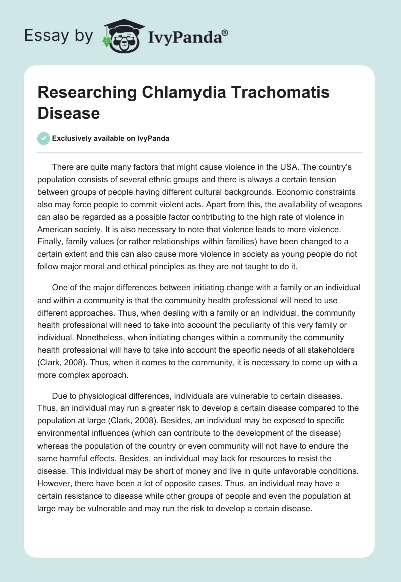Researching Chlamydia Trachomatis Disease. Page 1