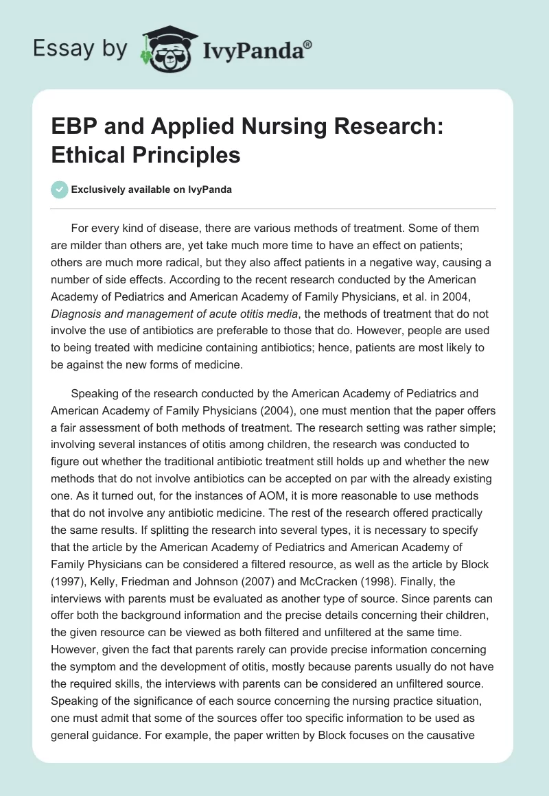 EBP and Applied Nursing Research: Ethical Principles. Page 1