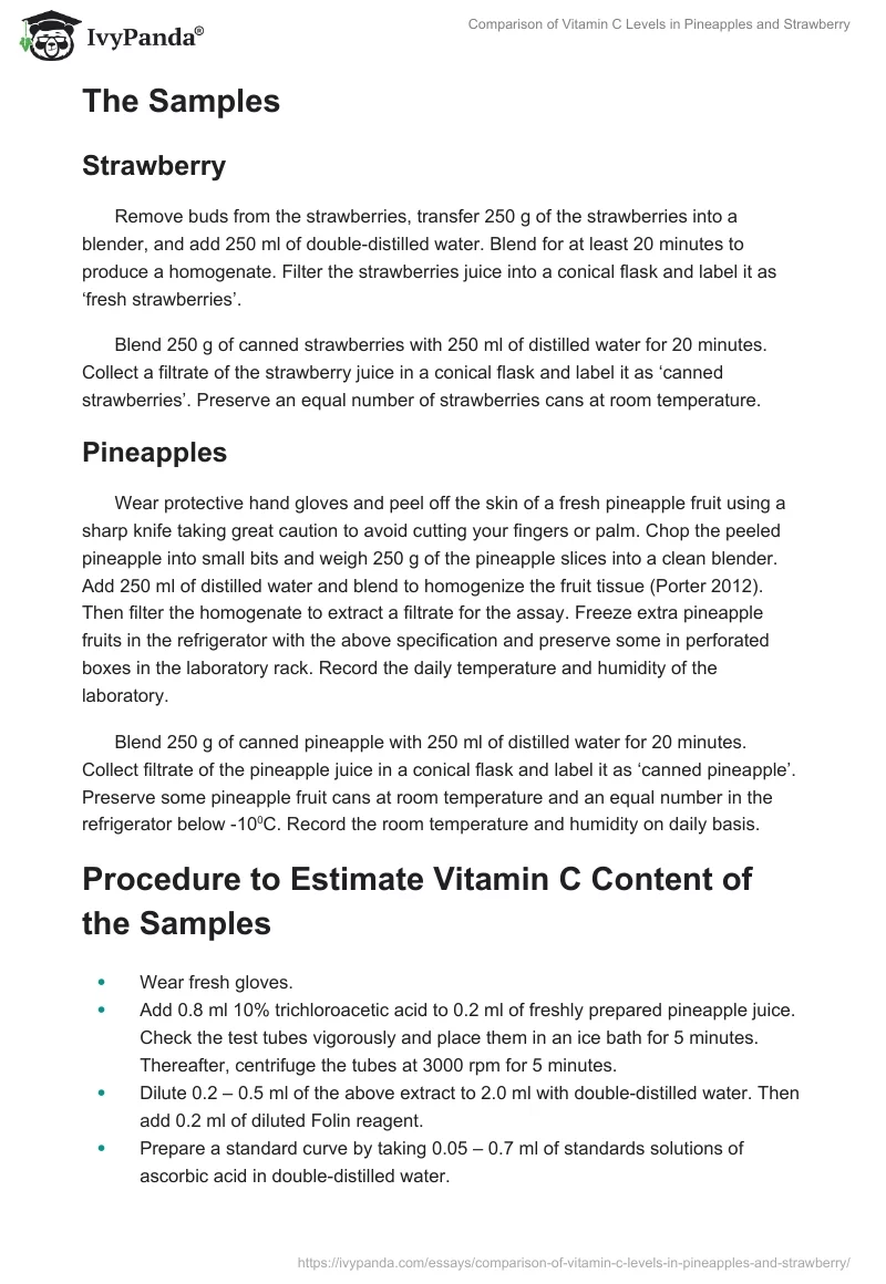 Comparison of Vitamin C Levels in Pineapples and Strawberry. Page 4