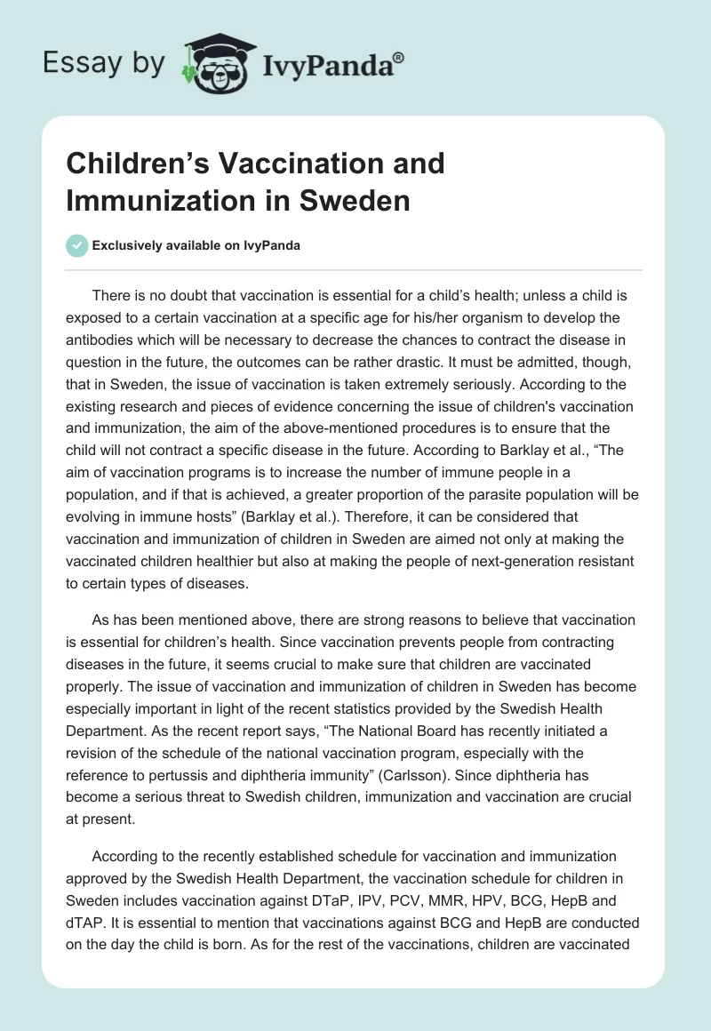 Children’s Vaccination and Immunization in Sweden. Page 1