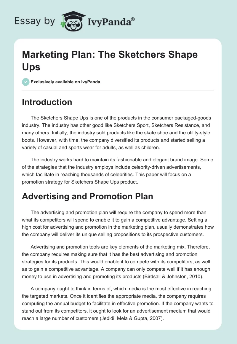 Marketing Plan: The Sketchers Shape Ups. Page 1