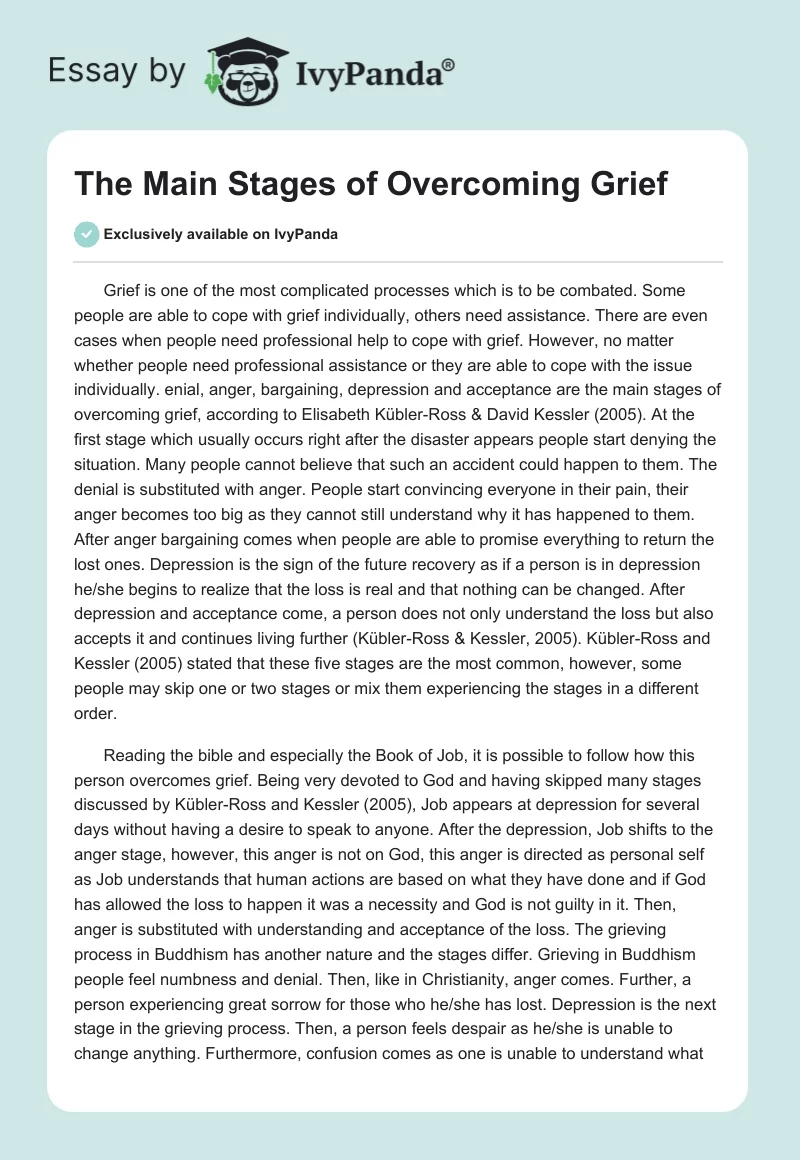 The Main Stages of Overcoming Grief. Page 1