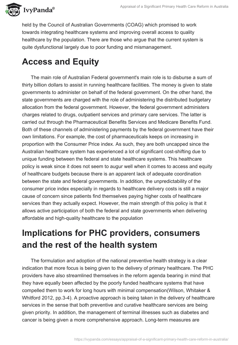 Appraisal of a Significant Primary Health Care Reform in Australia. Page 2