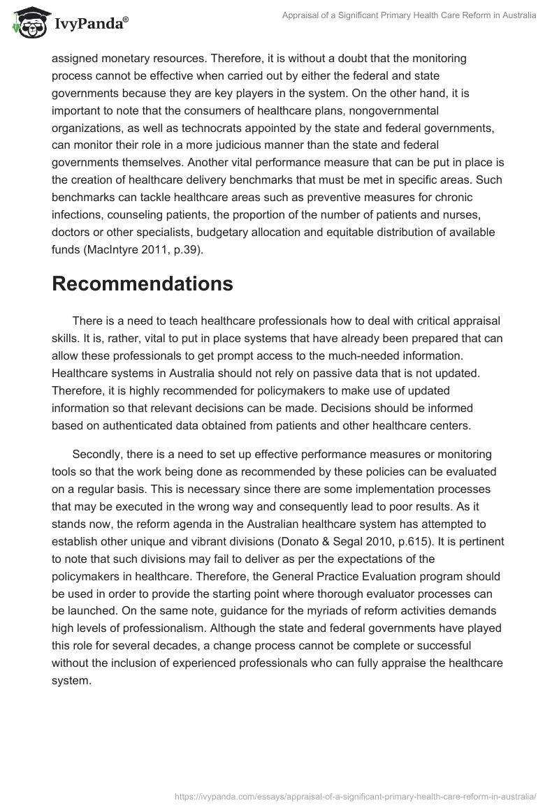 Appraisal of a Significant Primary Health Care Reform in Australia. Page 4
