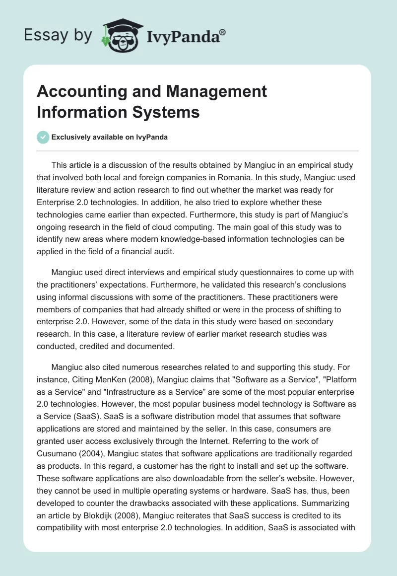 Accounting and Management Information Systems. Page 1