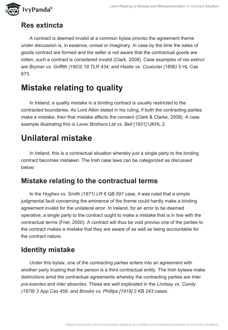 Laws Relating to Mistake and Misrepresentation in Contract Situation. Page 2