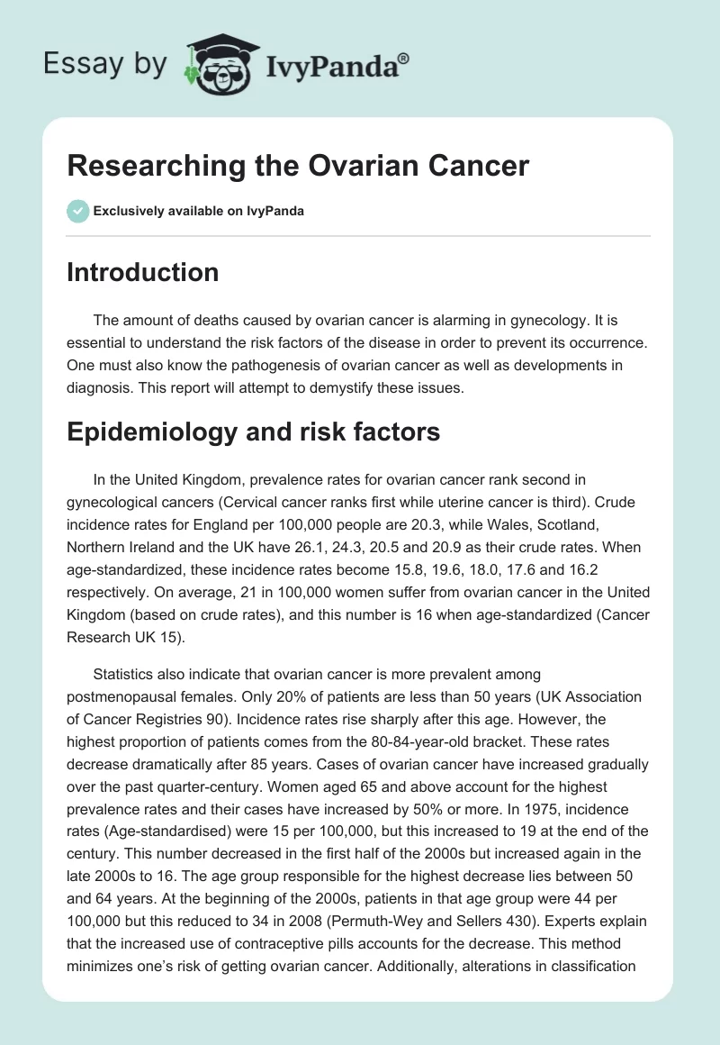 Researching the Ovarian Cancer. Page 1