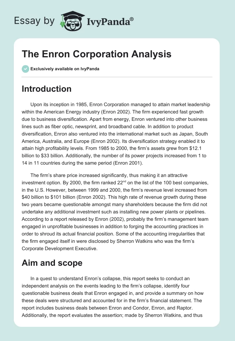 The Enron Corporation Analysis. Page 1