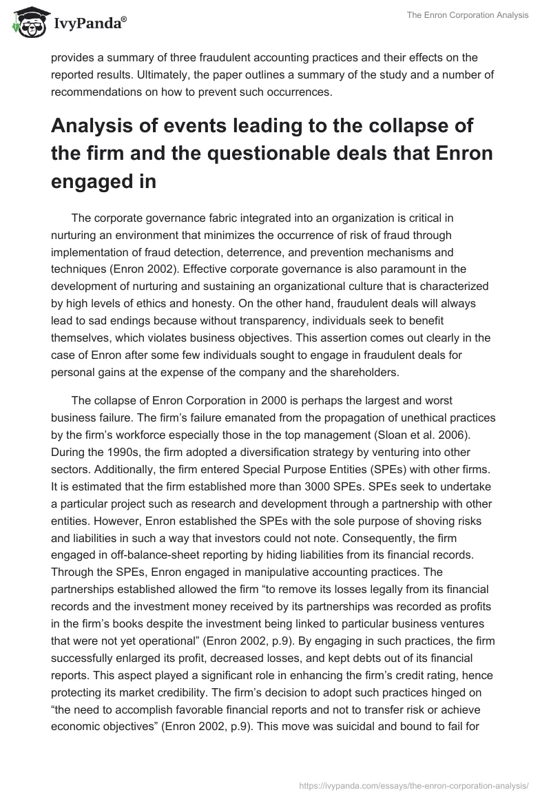 The Enron Corporation Analysis. Page 2