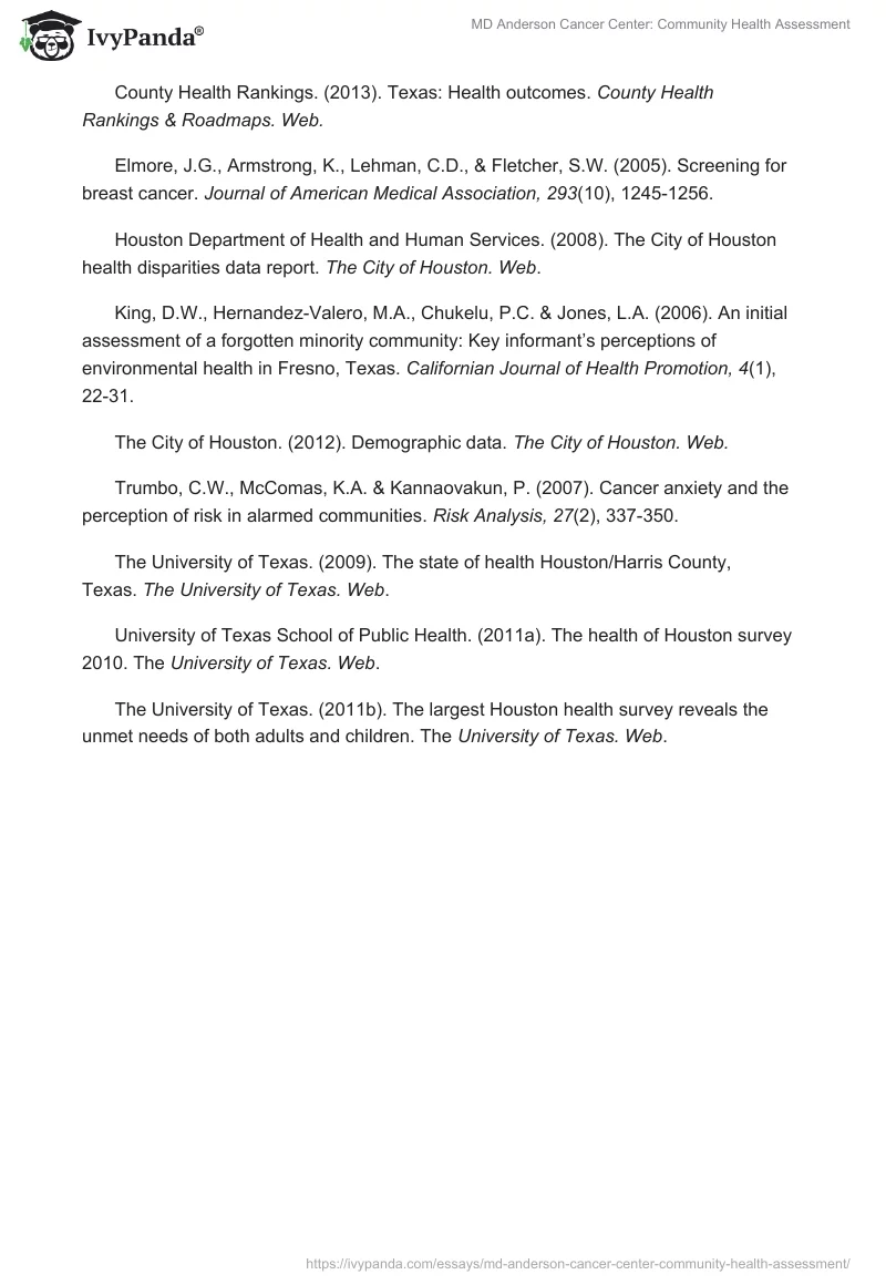 MD Anderson Cancer Center: Community Health Assessment. Page 4