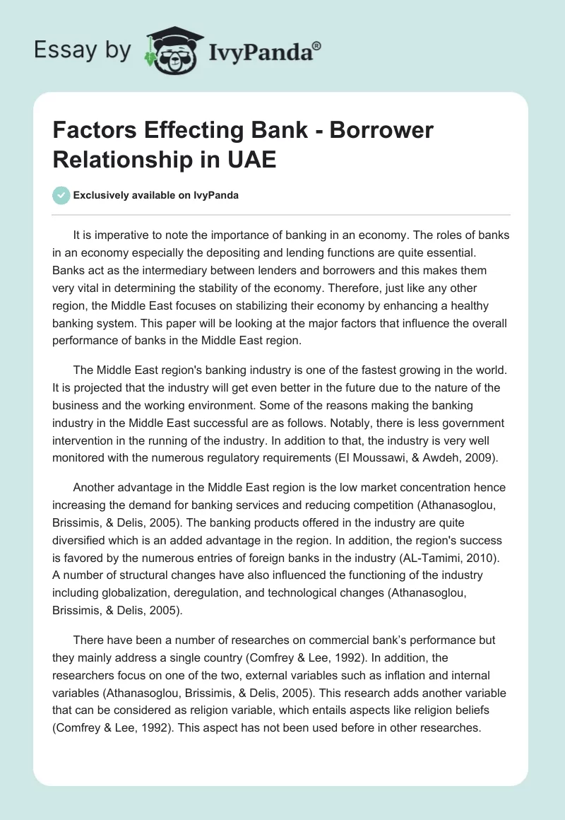 Factors Effecting Bank - Borrower Relationship in UAE. Page 1