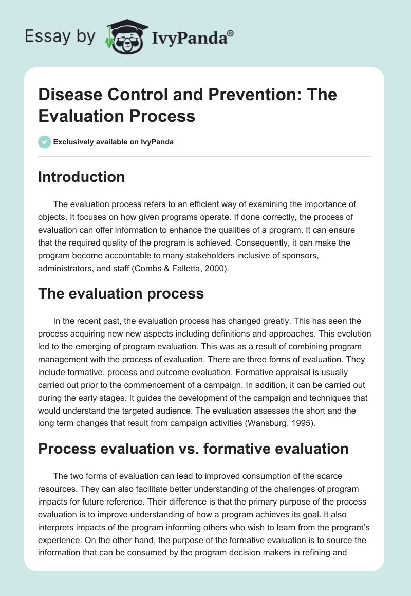 Disease Control and Prevention: The Evaluation Process. Page 1