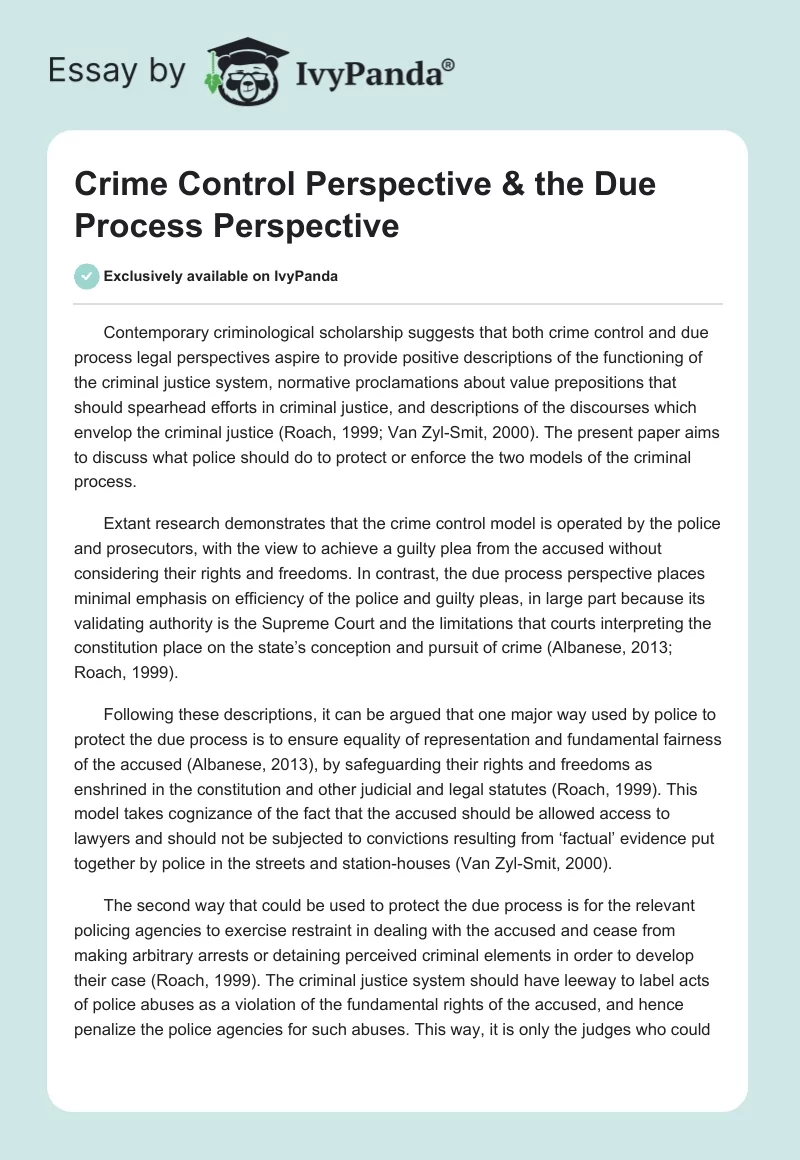 Crime Control Perspective & the Due Process Perspective. Page 1