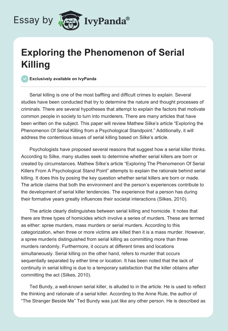 Exploring the Phenomenon of Serial Killing. Page 1