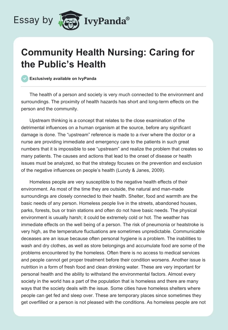 Community Health Nursing: Caring for the Public’s Health. Page 1