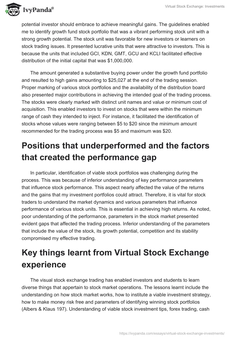 Virtual Stock Exchange: Investments. Page 3