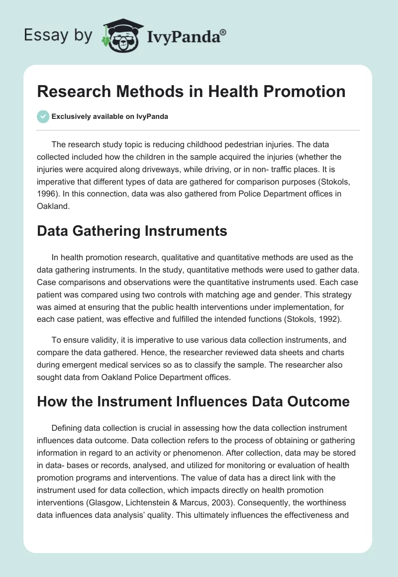 Research Methods in Health Promotion. Page 1