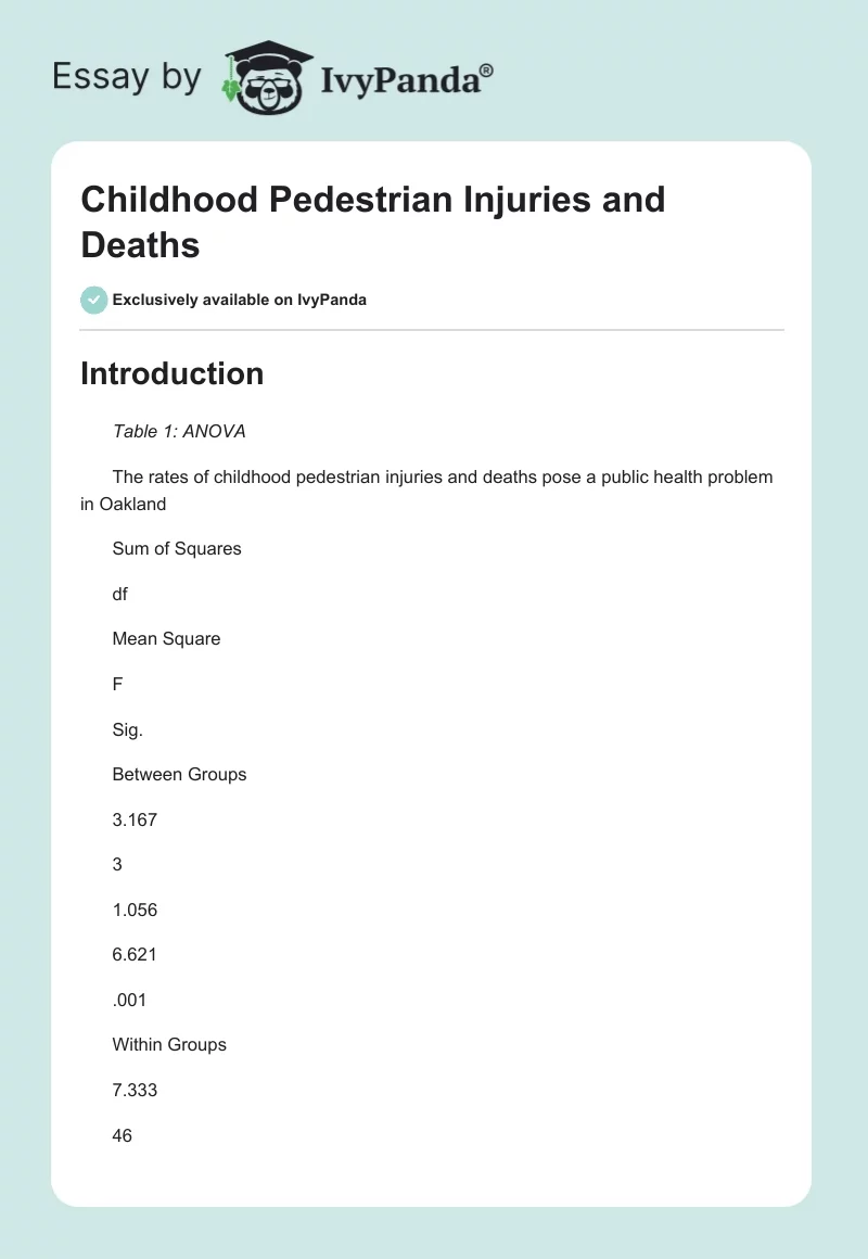 Childhood Pedestrian Injuries and Deaths. Page 1