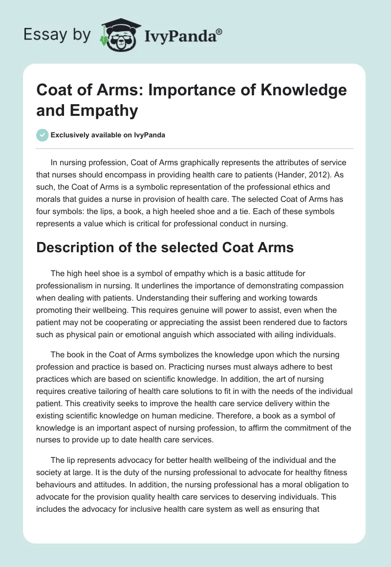Coat of Arms: Importance of Knowledge and Empathy. Page 1