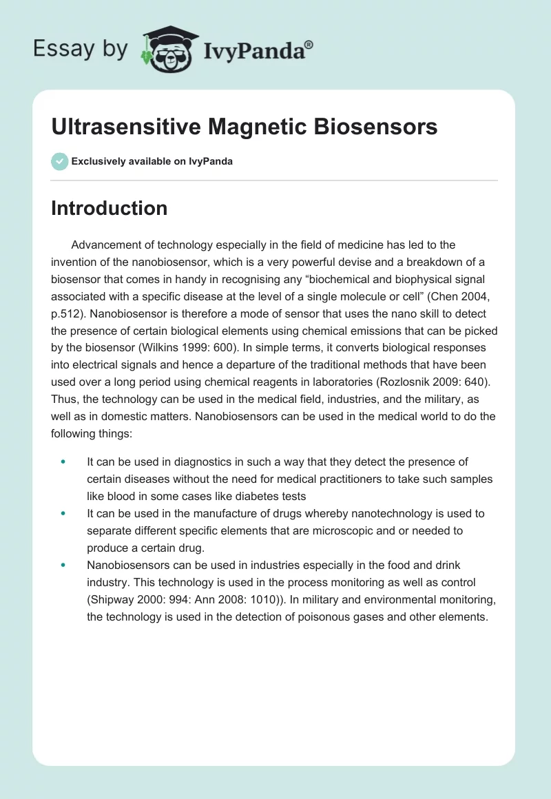 Ultrasensitive Magnetic Biosensors. Page 1