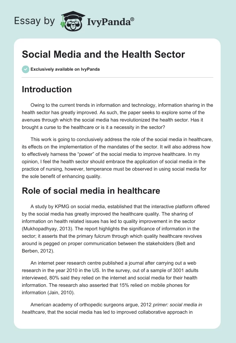 Social Media and the Health Sector. Page 1