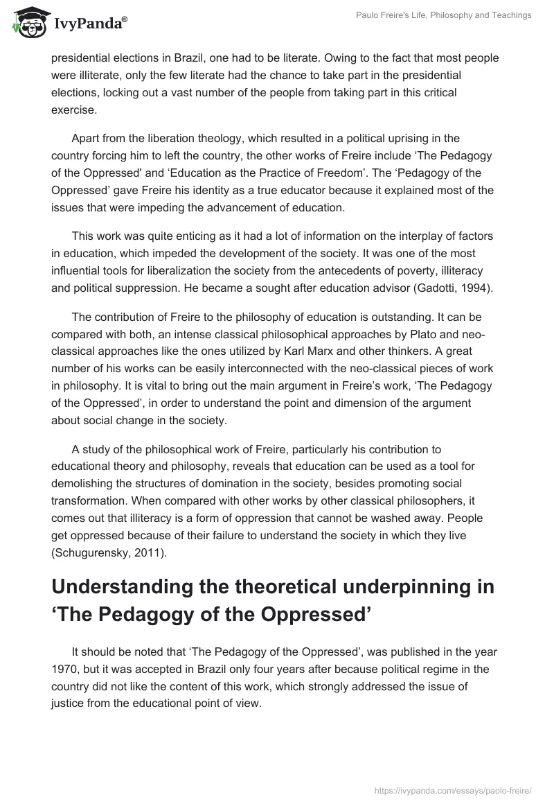 Paulo Freire's Life, Philosophy and Teachings. Page 2