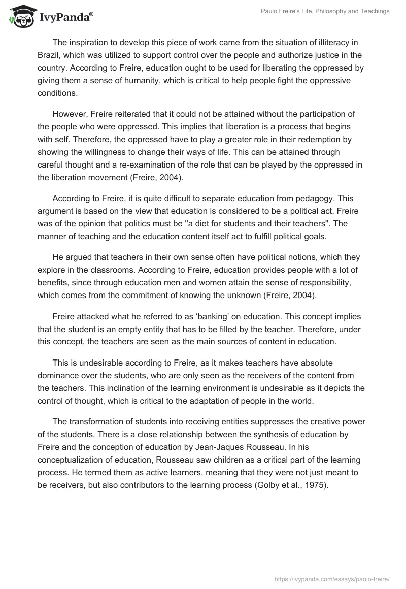 Paulo Freire's Life, Philosophy and Teachings. Page 3