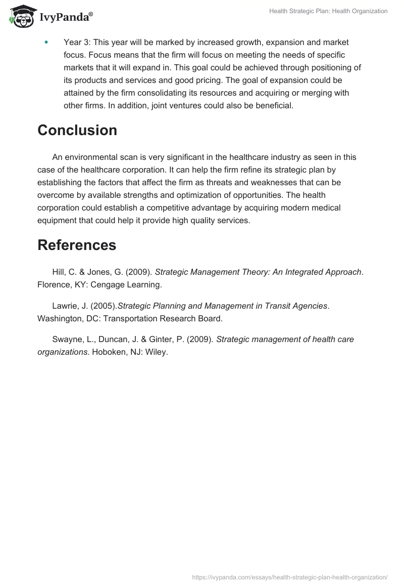 Health Strategic Plan: Health Organization. Page 4