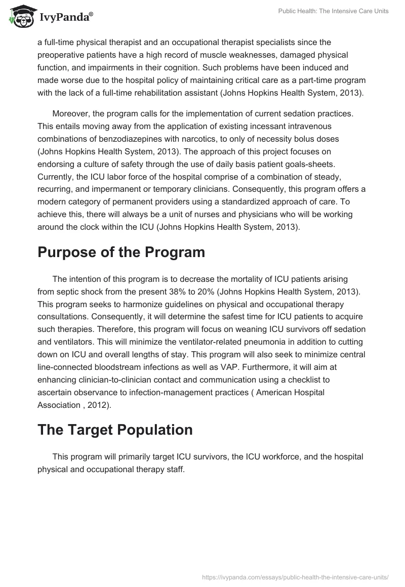Public Health: The Intensive Care Units. Page 2
