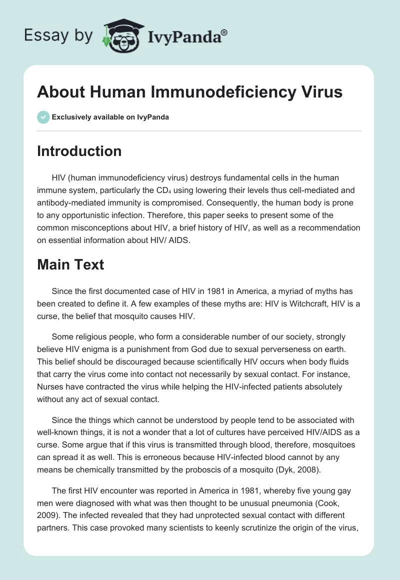 About Human Immunodeficiency Virus. Page 1