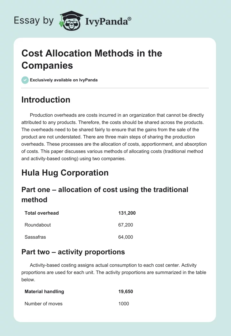 Cost Allocation Methods in the Companies. Page 1
