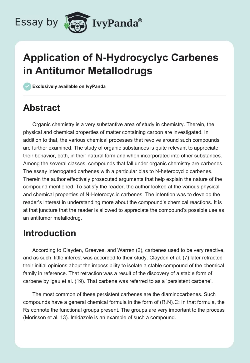Application of N-Hydrocyclyc Carbenes in Antitumor Metallodrugs. Page 1