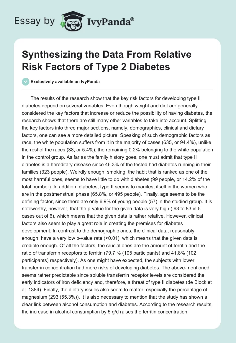 Synthesizing the Data From Relative Risk Factors of Type 2 Diabetes. Page 1