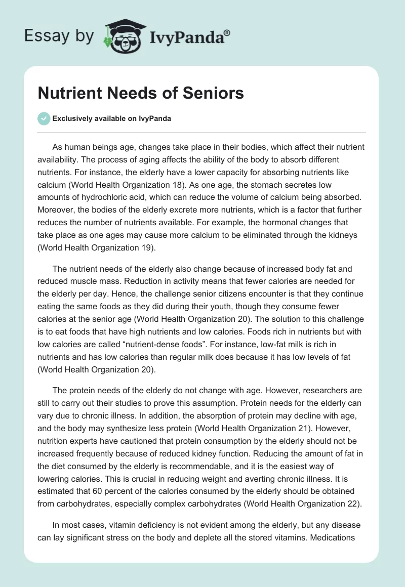 Nutrient Needs of Seniors. Page 1