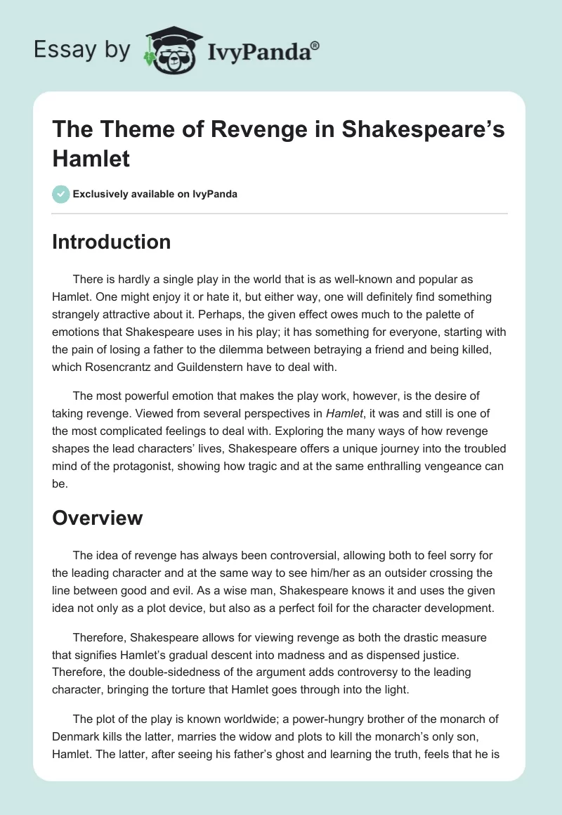 The Theme of Revenge in Shakespeare’s Hamlet. Page 1