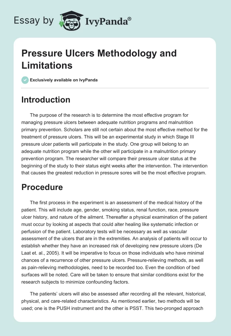 Pressure Ulcers Methodology and Limitations. Page 1